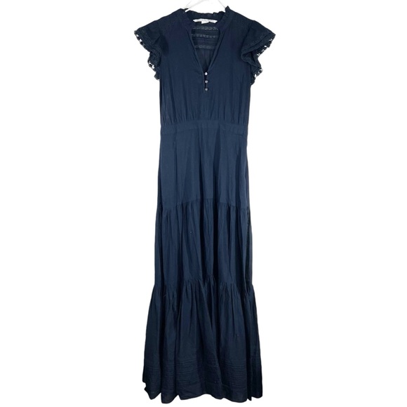 VERONICA BEARD Satori Ink Blue Sheer Layered Lace Short Sleeve Maxi Dress Size 6 - Picture 2 of 11